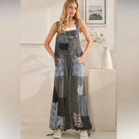 OLI & HALI PATCHWORK TENCEL OVERALLS - Picture 1 of 13